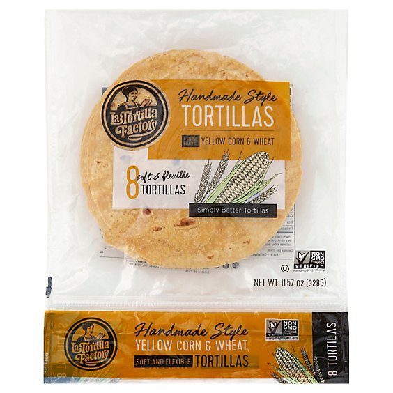 La Tortilla Factory Tortillas Corn Yellow and Wheat Hand Made Style Bag 8 Count - 11.57 Oz
