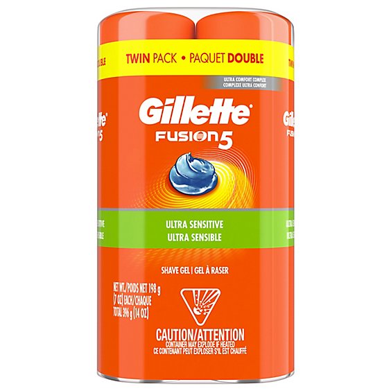 Gillette Fusion Ultra Sensitive Shave Gel for Men with Aloe Vera Twin Pack - 2-7 Oz