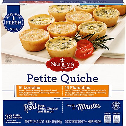 Nancy's Lorraine & Florentine Petite Quiche Frozen Snacks Variety Pack Box - 32 Count - Image 1