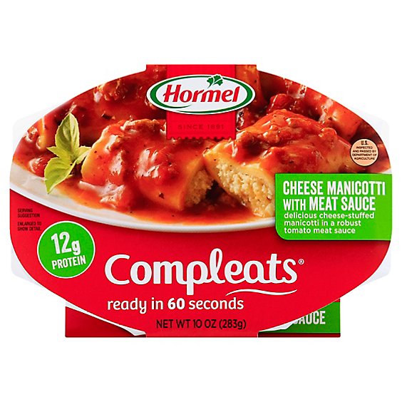 Hormel Compleats Microwave Meals Homestyle Cheese Manicotti with Meat Sauce - 10 Oz