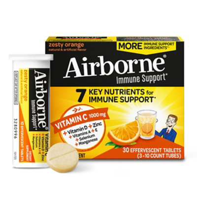 Airborne Immune Support Supplement Effervescent Tablet 1000mg Vitamin C Zesty Orange - 30 Count - Image 3