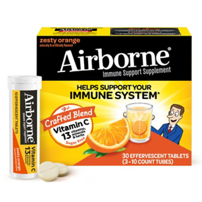 Airborne Immune Support Supplement Effervescent Tablet 1000mg Vitamin C Zesty Orange - 30 Count - Image 3