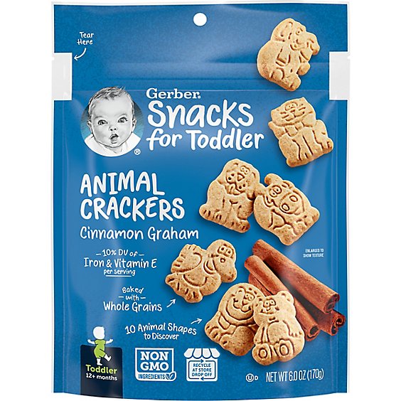 Gerber Animal Crackers Cinnamon Graham Crackers Snacks for Toddler Bag - 6 Oz