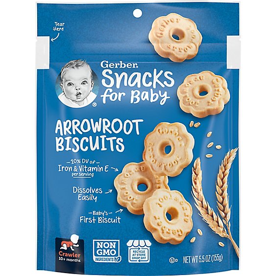 Gerber Arrowroot Biscuit Snack Bag for Baby - 5.5 Oz