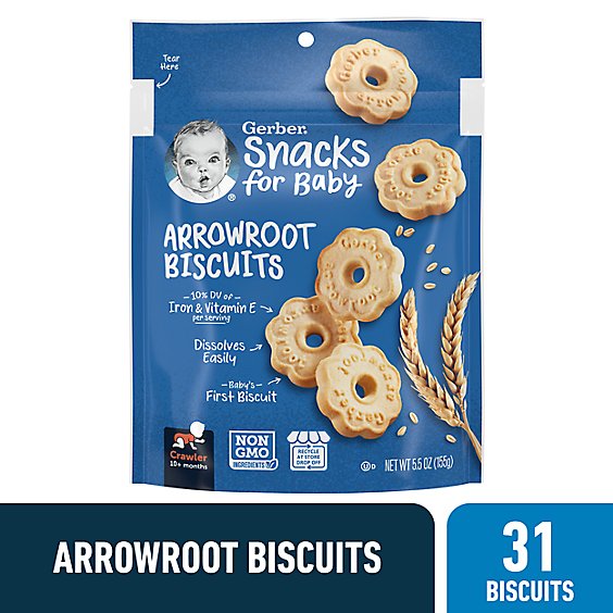 Gerber Arrowroot Biscuits Snacks for Baby Bag - 5.5 Oz