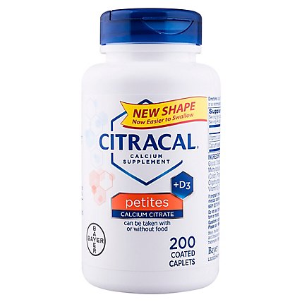 Citracal Calcium Supplement + D3 Calcium Citrate Petites Coated Caplets - 200 Count - Image 1