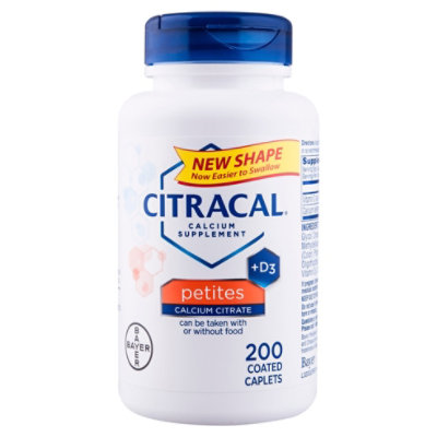 Citracal Calcium Supplement + D3 Calcium Citrate Petites Coated Caplets - 200 Count
