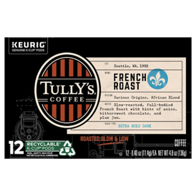 Tullys Coffee Coffee K-Cup Pods Extra Bold Dark Roast French Roast - 12-0.4 Oz