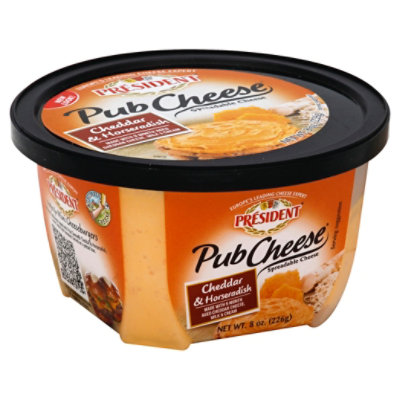 President Pub Cheese Spreadable Cheese Cheddar & Horsedish - 8 Oz
