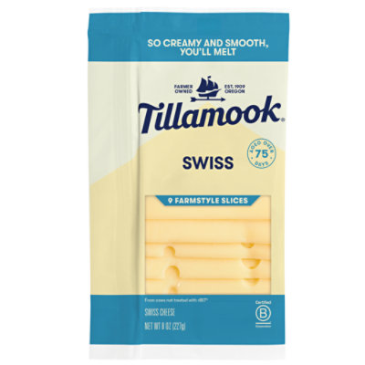 Tillamook Farmstyle Thick Cut Swiss Cheese Slices 8 Count - 8 Oz