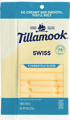Tillamook Farmstyle Thick Cut Swiss Cheese Slices 8 Count - 8 Oz