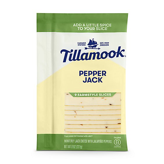 Tillamook Farmstyle Pepper Jack Thick Cut Farmstyle Slices Cheese 9 Count - 8 Oz