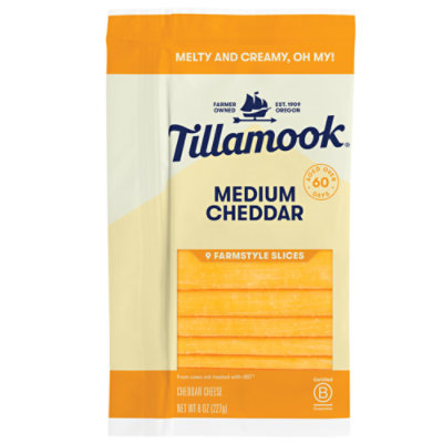 Tillamook Farmstyle Medium Cheddar Thick Cut Slices Cheese 9 Count - 8 Oz