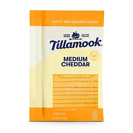 Tillamook Farmstyle Thick Cut Medium Cheddar Cheese Slices 9 Count - 8 Oz - Image 1