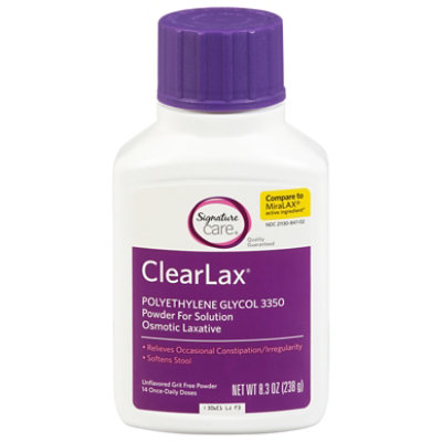 Signature Care ClearLax Powder For Solution Polyethylene Glycol 3350 Osmotic Laxative - 8.3 Oz