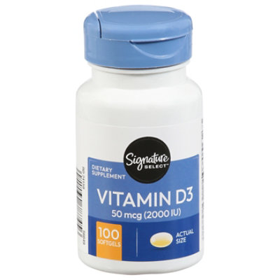 Signature Select/Care Vitamin D3 50mcg Dietary Supplement Softgels - 100 Count - Image 1