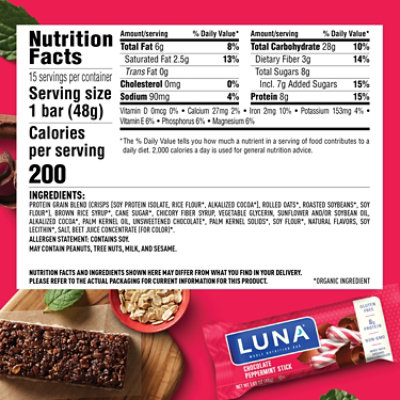 LUNA Chocolate Peppermint Stick Whole Nutrition Bar - 1.69 Oz - Image 4