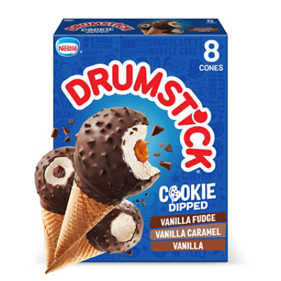 Nestle Drumstick Cookie Dipped Vanilla Fudge Vanilla Caramel Cones Variety Pack - 8 Count - Image 2