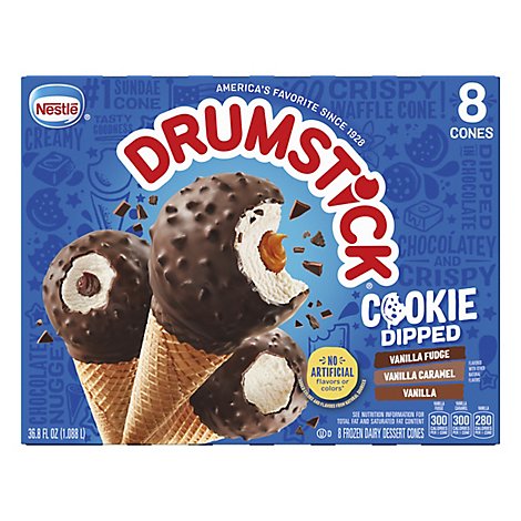 Drumstick Frozen Dairy Dessert Cones Cookie Dipped 8 Cones - 36.8 Fl. Oz.