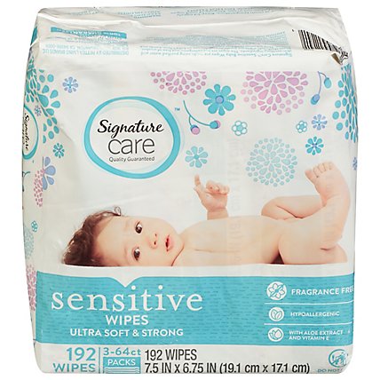 Signature Care Wipes Sensitive Ultra Soft & String Fragrance Free 3 Packs - 3-64 Count - Image 3