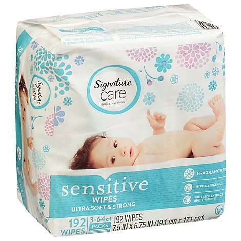 Signature Care Wipes Sensitive Ultra Soft & String Fragrance Free 3 Packs - 3-64 Count