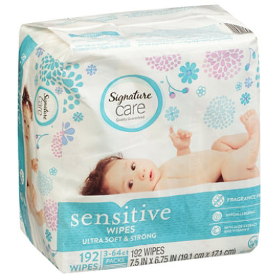 Signature Care Wipes Sensitive Ultra Soft & String Fragrance Free 3 Packs - 3-64 Count