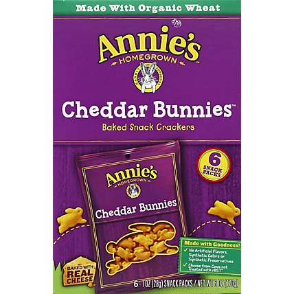 Annies Homegrown Baked Snack Organic Cheddar Bunnies Crackers Pack Box - 6-1 Oz - Image 1