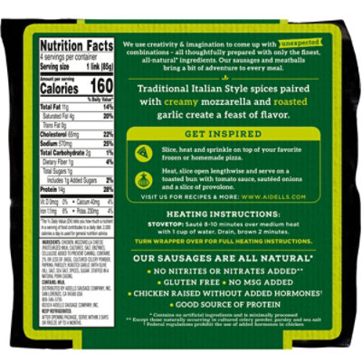 Aidells Smoked Chicken Sausage Italian Style with Mozzarella Cheese - 12 Oz - Image 3