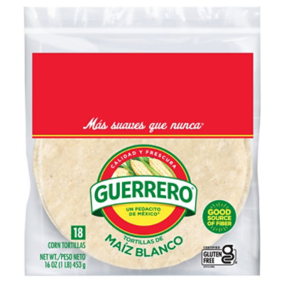 Guerrero Tortillas Corn White Maiz Blanco Bag 18 Count - 16 Oz - Image 2