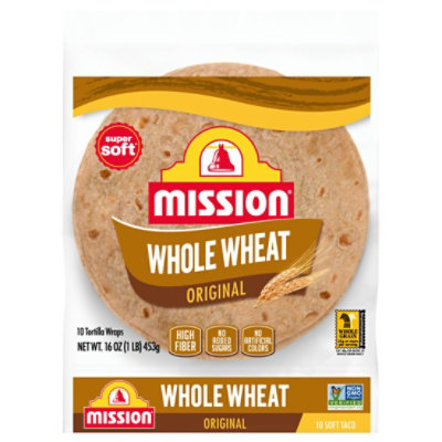 Mission Super Soft Whole Wheat Flour Tortillas Soft Taco Size - 10 Count - Image 1