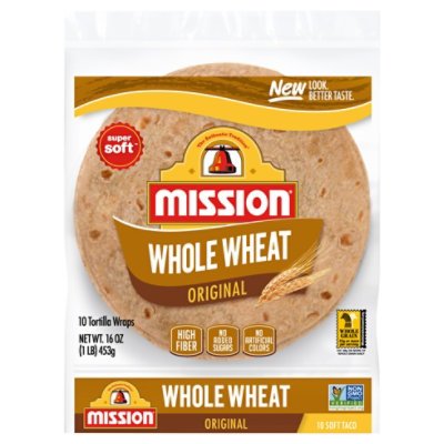 Mission Tortillas Flour Whole Wheat Soft Taco Bag 10 Count - 16 Oz