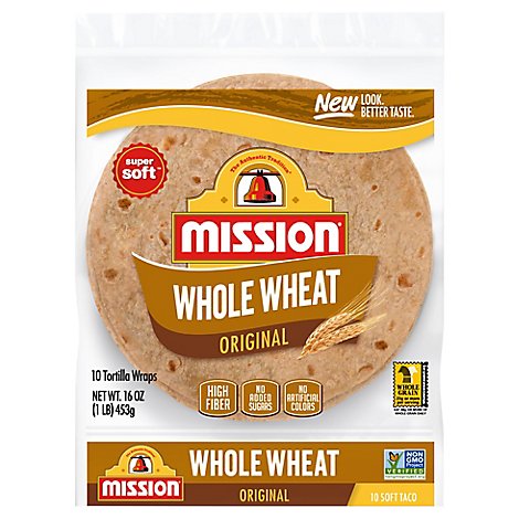 Mission Tortillas Flour Whole Wheat Soft Taco Bag 10 Count - 16 Oz