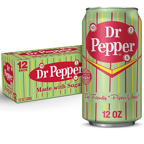Dr Pepper Soda Made With Sugar Pack In Cans - 12-12 Fl. Oz.