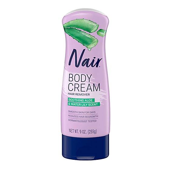 Nair Leg And Body Hair Removal Body Cream With Aloe And Water Lily Bottle - 9 Oz