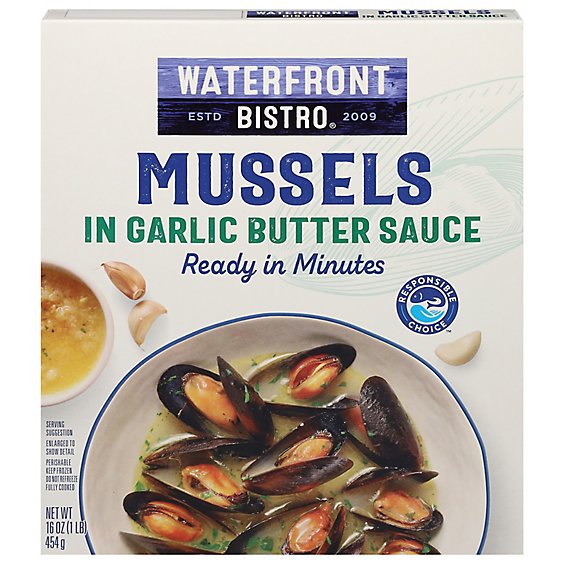 waterfront BISTRO Mussels Garlic Butter Sauce Fully Cooked Ready To Heat - 16 Oz