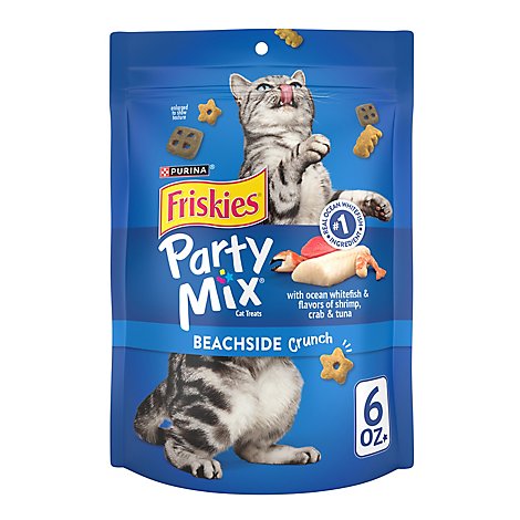 Friskies Cat Treats Party Mix Ocean Whitefish & Flavors Of Shrimp Crab & Tuna - 6 Oz