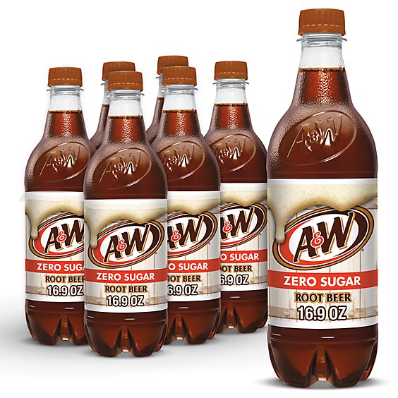 A&W Zero Sugar Root Beer Soda Bottle - 6-16.9 Fl. Oz.