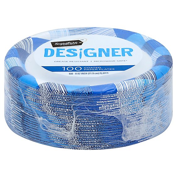 Signature SELECT Plates Paper Designer Coated 8.62 Inch Blue - 100 Count
