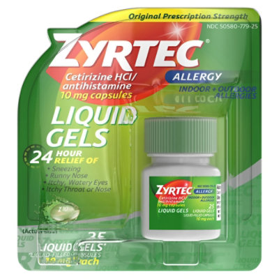 ZYRTEC Allergy Liquid Gels Original Prescription Strength 10 mg - 25 Count - Carrs
