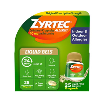 ZYRTEC Allergy Antihistamine Liquid Gels Original Prescription Strength 10 mg - 25 Count - Image 1