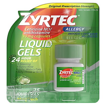 ZYRTEC Allergy Antihistamine Liquid Gels Original Prescription Strength 10 mg - 25 Count - Image 1