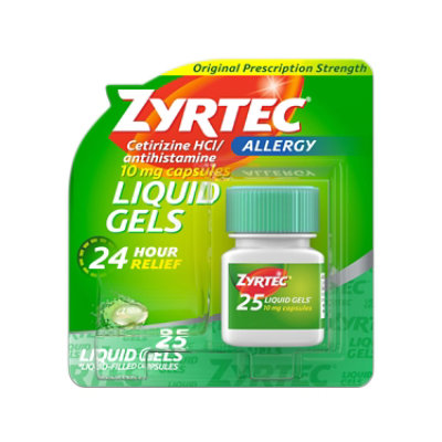 ZYRTEC Allergy Antihistamine Liquid Gels Original Prescription Strength 10 mg - 25 Count