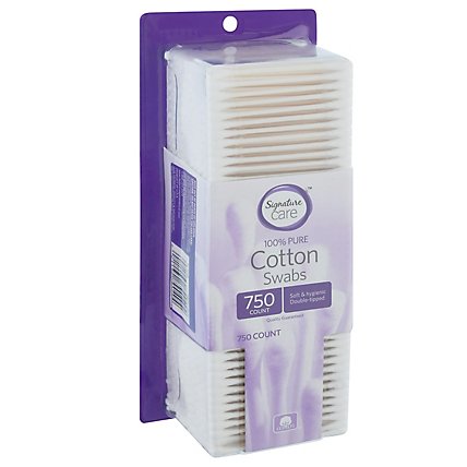 Signature Care Cotton Swabs 100% Pure Double Tipped - 750 Count - Image 1