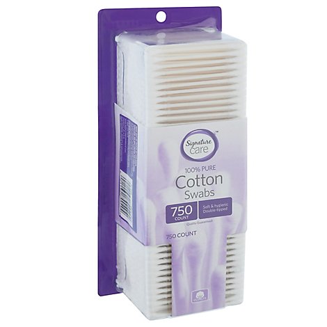 Signature Care Cotton Swabs 100% Pure Double Tipped - 750 Count