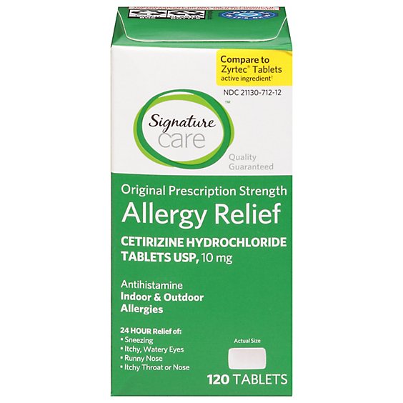 Signature Care Allergy Relief Cetirizine Hydrochloride 10mg Antihistamine Tablet - 120 Count