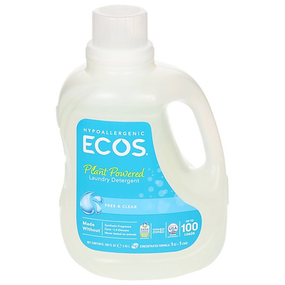ECOS Laundry Detergent Liquid With Built In Fabric Softener 2X Free & Clear Jug - 100 Fl. Oz.
