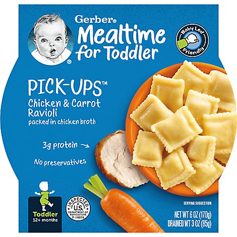 Gerber Pick-Ups Baby Food Toddler Chicken & Carrot Ravioli In Chicken Broth - 6 Oz