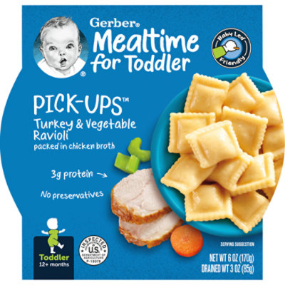 Gerber Pick-Ups Baby Food Toddler Turkey & Vegetable Ravioli in Chicken Broth - 6 Oz