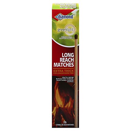 Diamond Long Reach Matches 75 Count Extra Thick Long Burn Time 10" Greenlight 