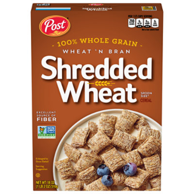 Post Wheat N Bran Shredded Wheat Excellent Source of Fiber Breakfast Cereal - 18 Oz - Image 1